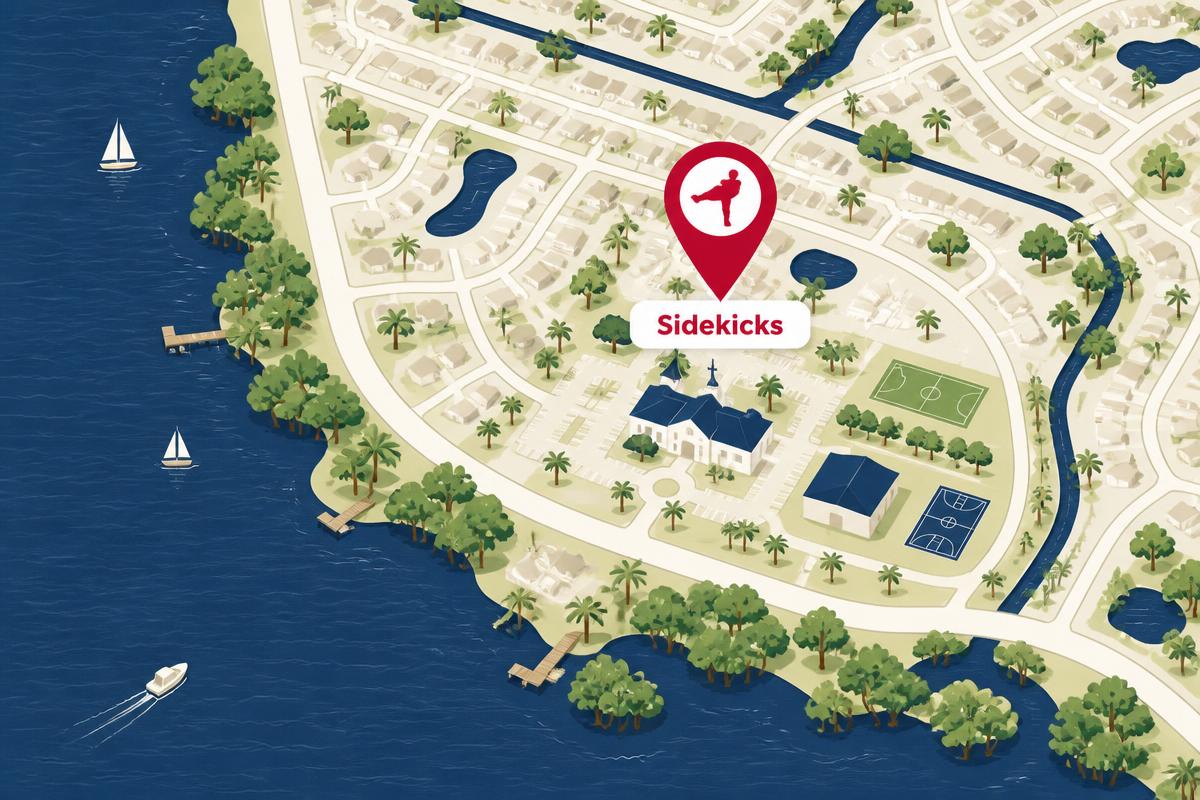 Stylized map showing the Sidekicks Big Bend campus location