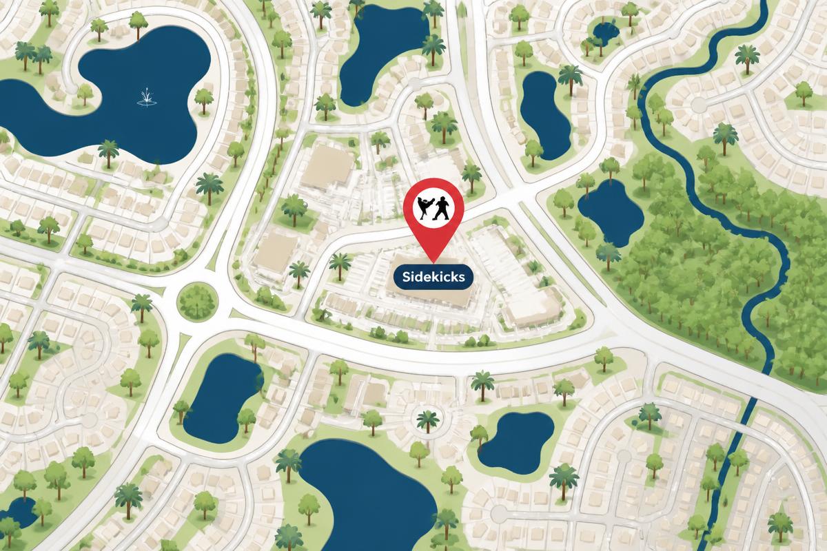 Stylized map showing the Sidekicks FishHawk campus location